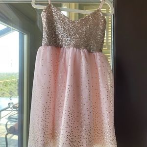 Velvet lined pink sequin and tulle dress